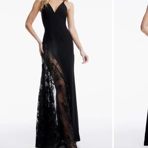 Dress The Population Women GIANNA Lace Panel Crepe Evening MAXI Dress Sz M